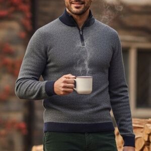 Progetto Uomo XL Old Money Academia Slim Fit Wool Cashmere Quarter-Zip Sweater